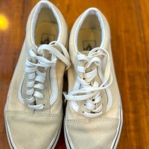 cream colored lace up van shoes -